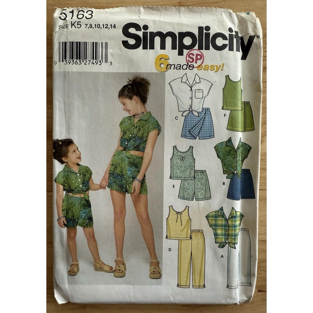 Simplicity Pattern 5163 Child Girls Top Pants Shorts 6-Variation Sz 7 8 10 12 14